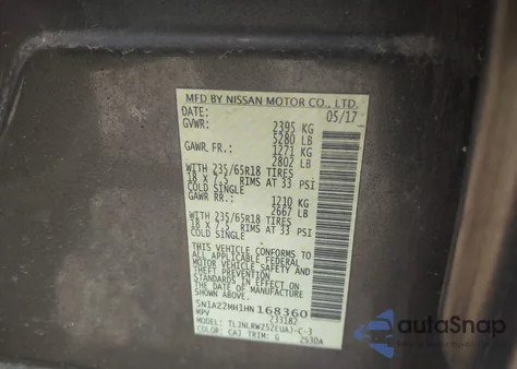 2017 Nissan Murano Sl z USA, uszkodzony, nr VIN 5N1AZ2MH1HN168360